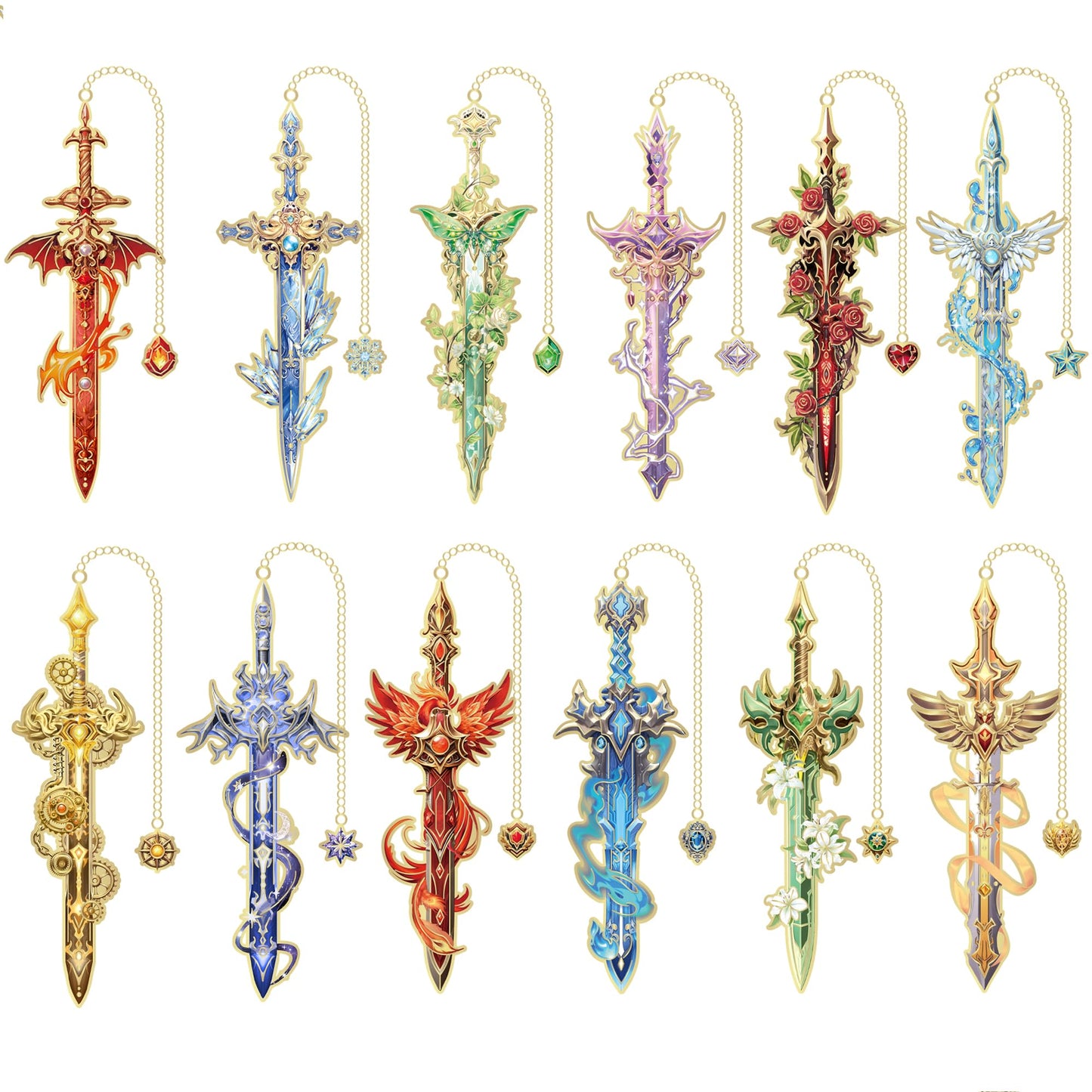 4pcs Fantasy Sword Bookmarks for Books, Journals, Planners - Cool Metal Book Markers for Reading Women & Men, Unique Book Marks Gifts for Book Lovers, Reading Accessories for Students & Adults & Kids