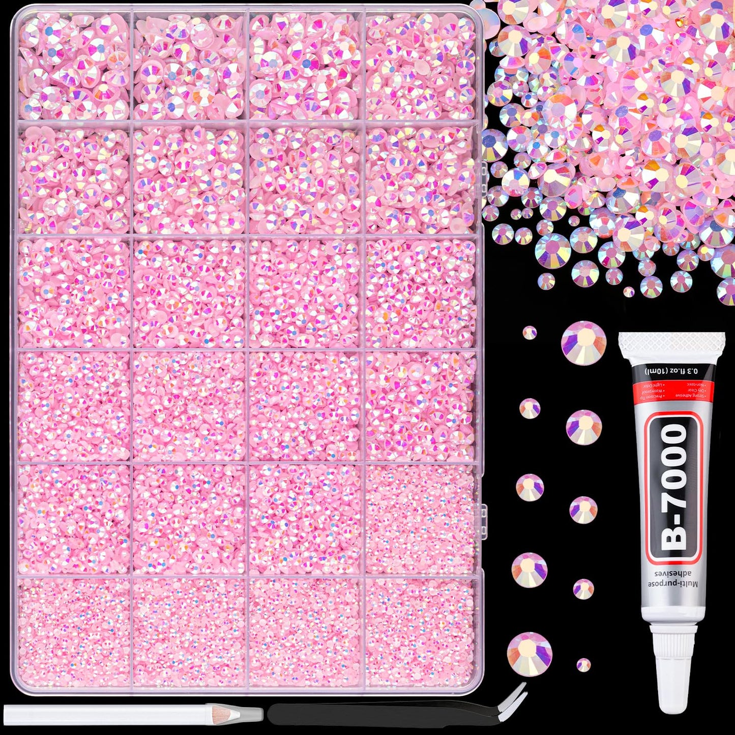 34000Pcs Resin Jelly Rhinestones for Bedazzling, Multicolor 3mm Flatback Gems for Diamond Art, Bedazzler Kit with 3Pcs 10ml B7000 Jewelry Glue for Bedazzle Thing Crafting Book Nail Art