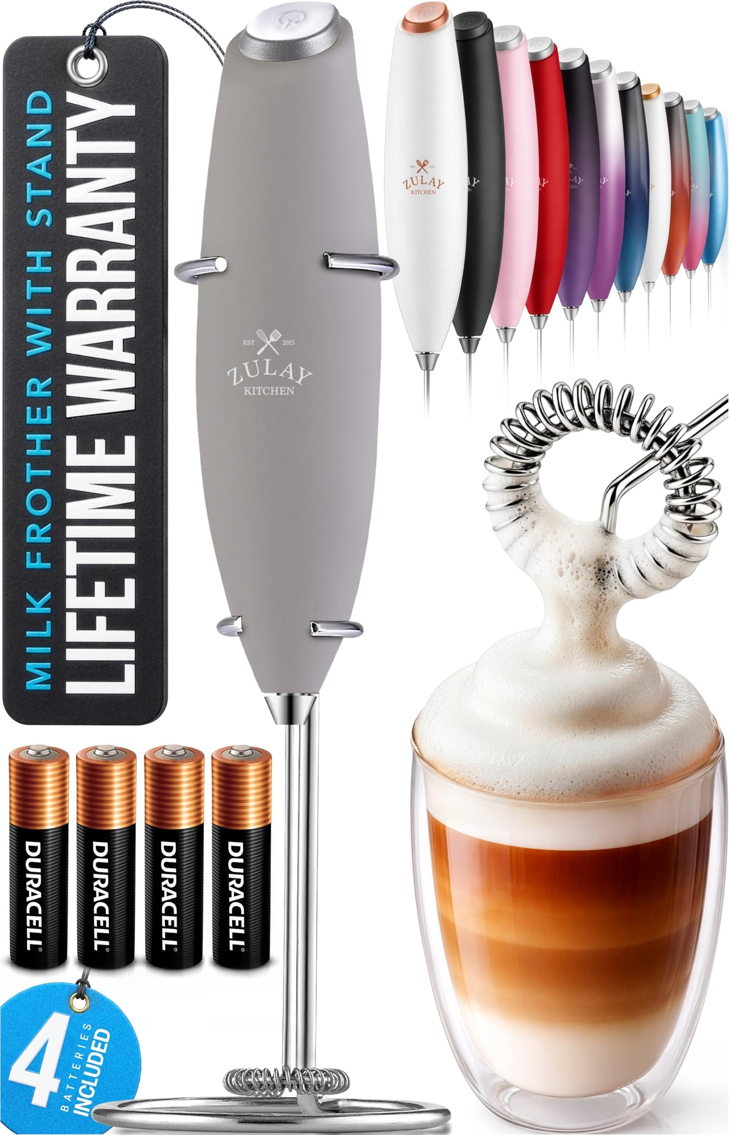 Zulay Kitchen Milk Frother Handheld Electric Whisk – Frother Wand, Durable Drink Mixer, Coffee Frother, Hand Blender, Frother for Protein Powder, Matcha & More - Black