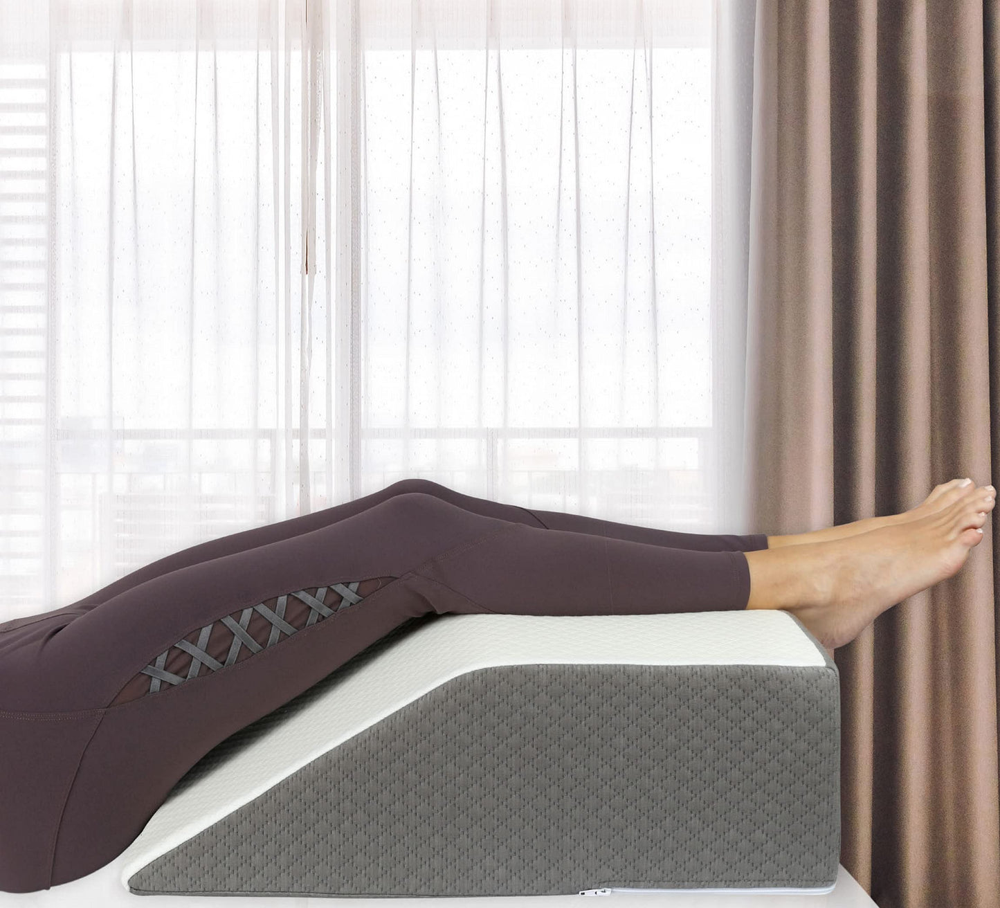 Kolbs Bed Wedge Pillow for Sleep Apnea, Acid Reflux, and Back Pain Relief, with Chic Jacquard Cover - Headboard Wedges for Sleeping (19" Wedge Reading - Grey)