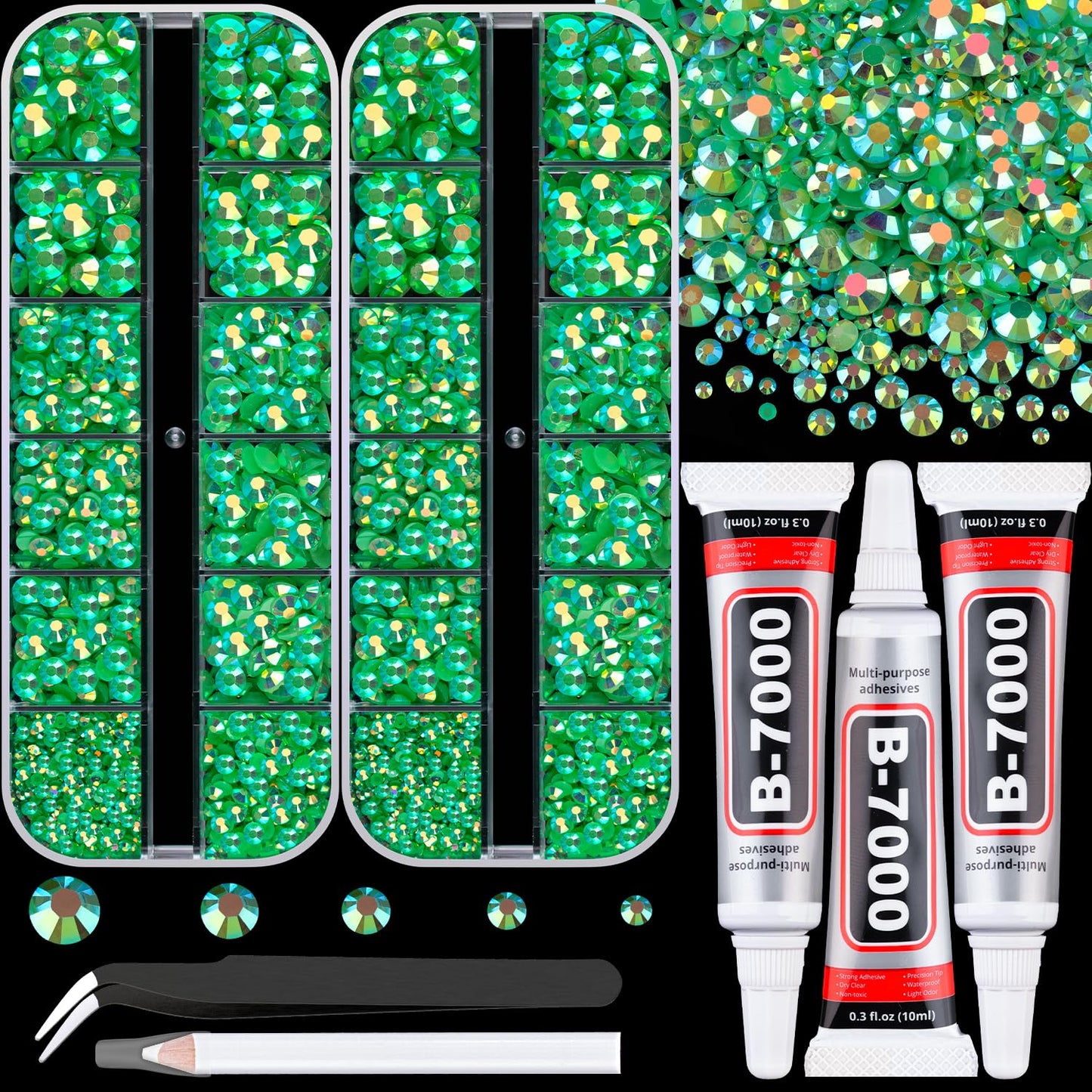 34000Pcs Resin Jelly Rhinestones for Bedazzling, Multicolor 3mm Flatback Gems for Diamond Art, Bedazzler Kit with 3Pcs 10ml B7000 Jewelry Glue for Bedazzle Thing Crafting Book Nail Art