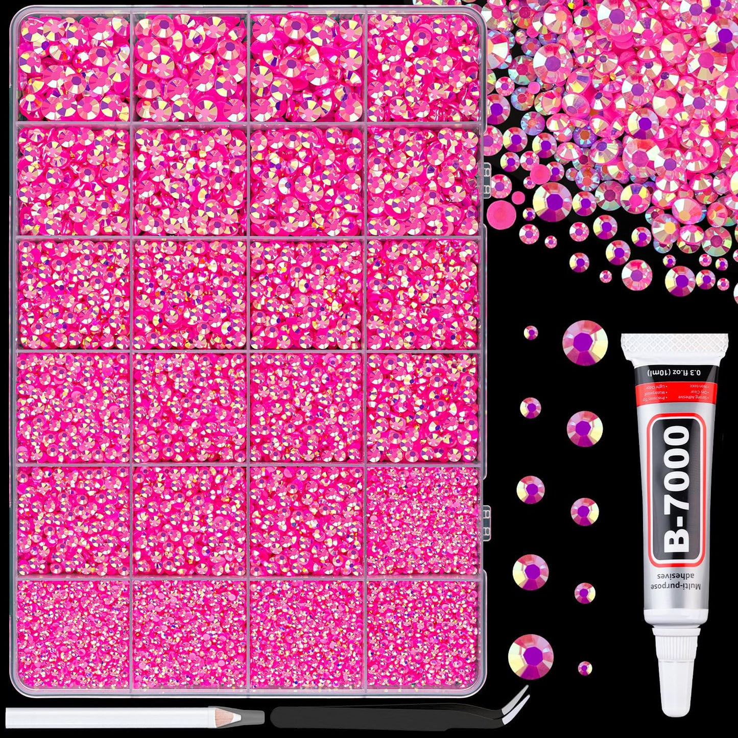 34000Pcs Resin Jelly Rhinestones for Bedazzling, Multicolor 3mm Flatback Gems for Diamond Art, Bedazzler Kit with 3Pcs 10ml B7000 Jewelry Glue for Bedazzle Thing Crafting Book Nail Art