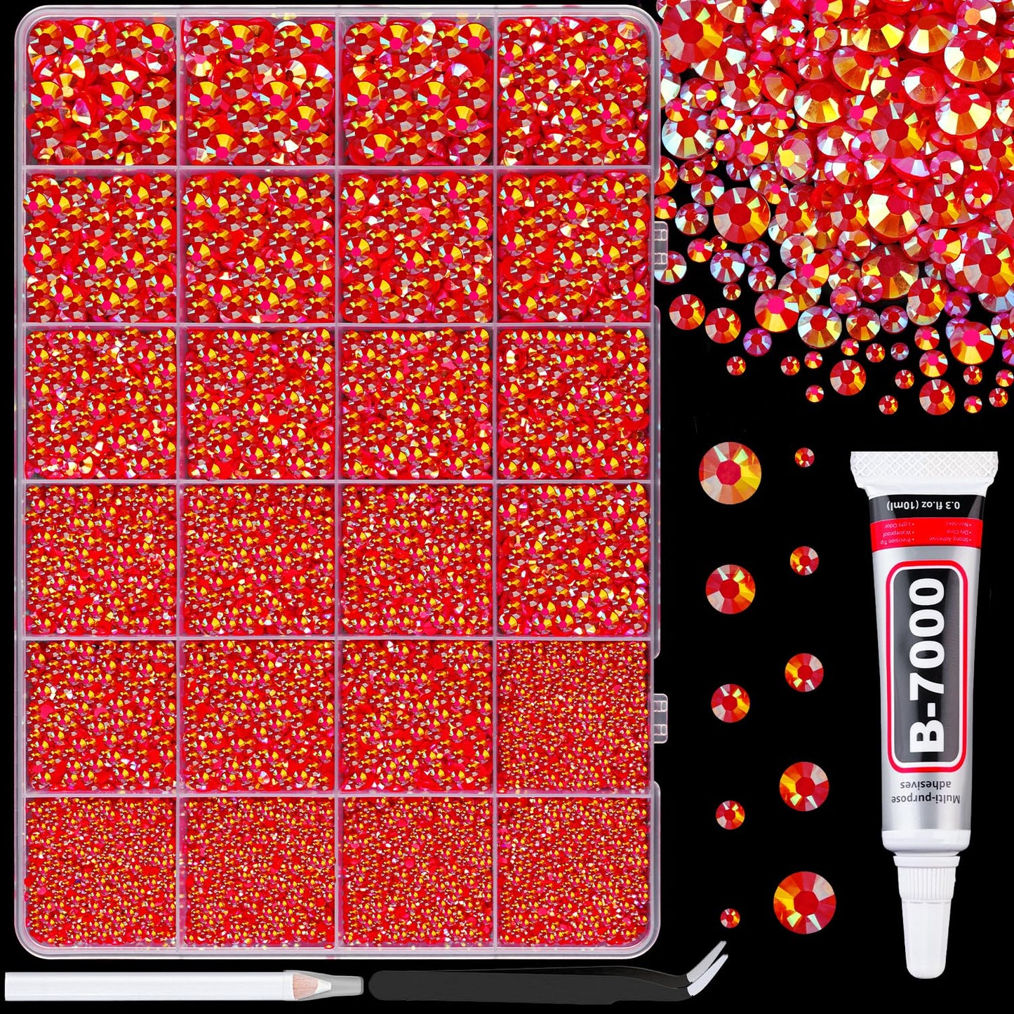 34000Pcs Resin Jelly Rhinestones for Bedazzling, Multicolor 3mm Flatback Gems for Diamond Art, Bedazzler Kit with 3Pcs 10ml B7000 Jewelry Glue for Bedazzle Thing Crafting Book Nail Art