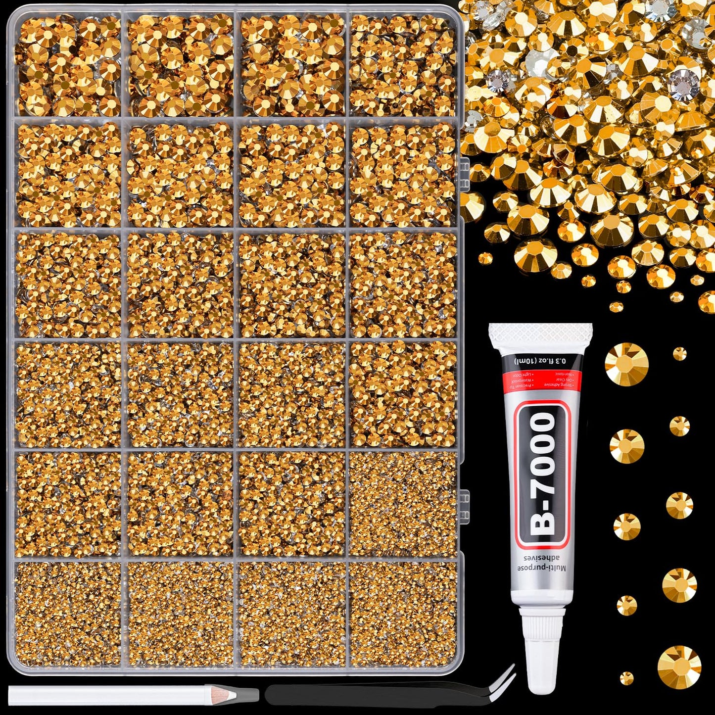 34000Pcs Resin Jelly Rhinestones for Bedazzling, Multicolor 3mm Flatback Gems for Diamond Art, Bedazzler Kit with 3Pcs 10ml B7000 Jewelry Glue for Bedazzle Thing Crafting Book Nail Art