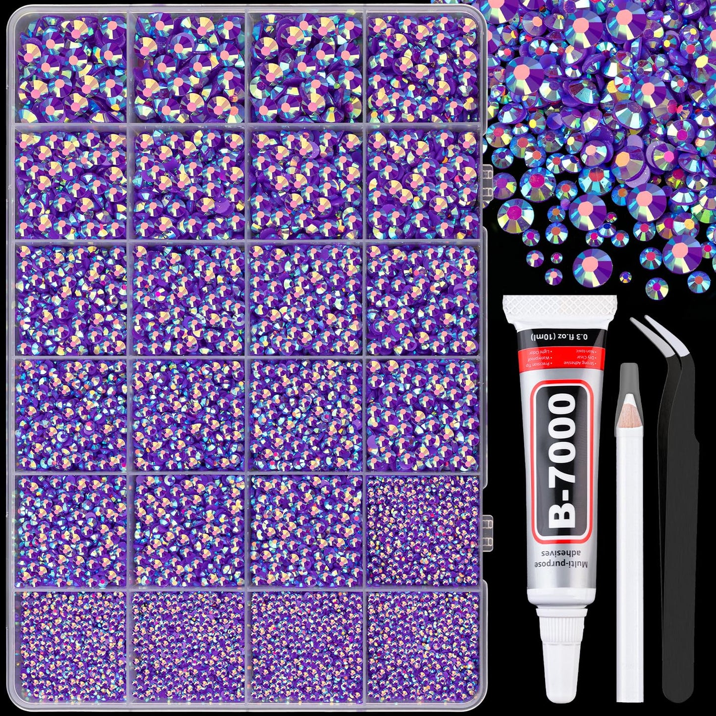 34000Pcs Resin Jelly Rhinestones for Bedazzling, Multicolor 3mm Flatback Gems for Diamond Art, Bedazzler Kit with 3Pcs 10ml B7000 Jewelry Glue for Bedazzle Thing Crafting Book Nail Art