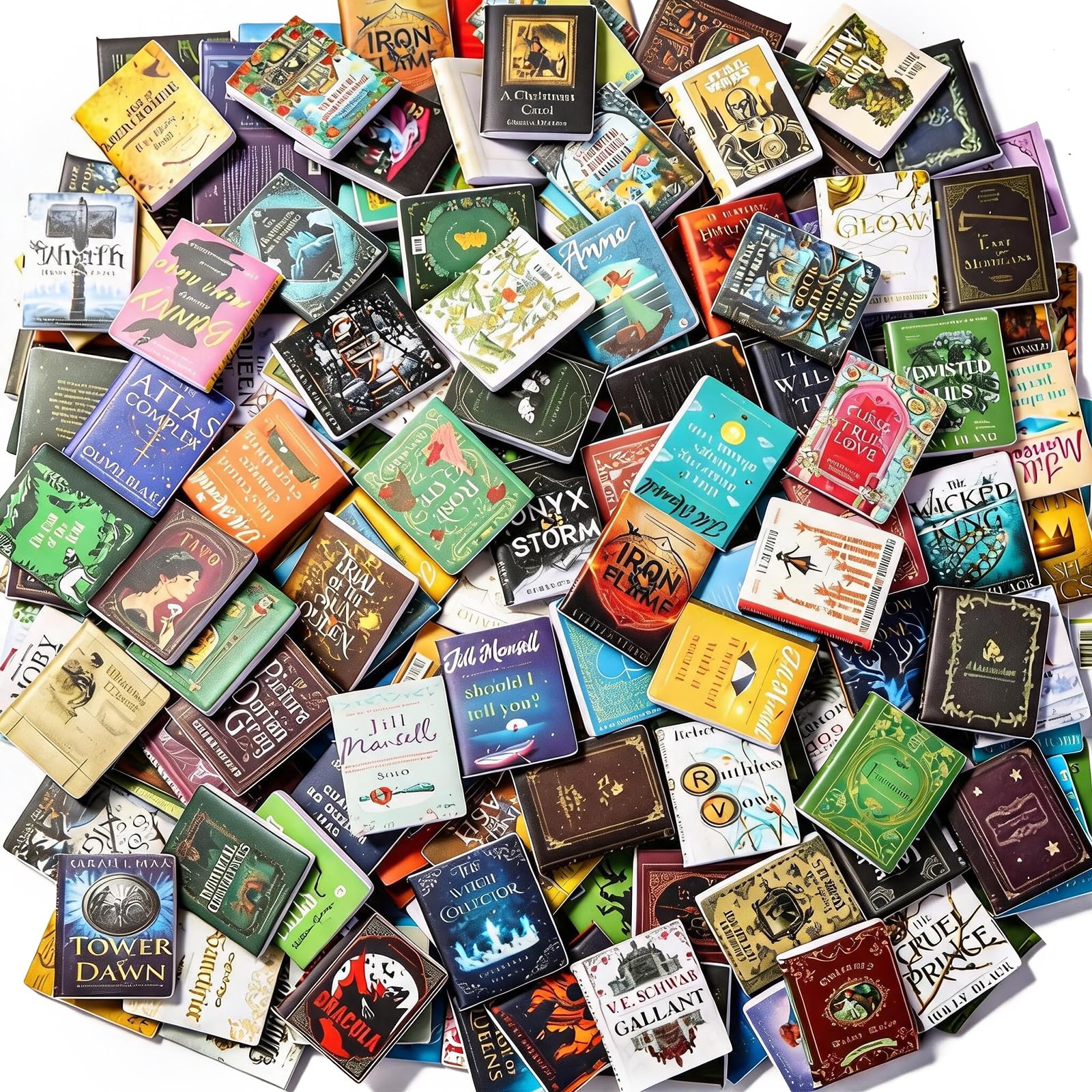 DIYDEC 300pcs Mini Books Miniatures Dollhouse Books for Anxiety Bookshelf Tiny Plastic Books for Dollhouse Decor Accessories DIY Crafting Library Bookshelf Fillers