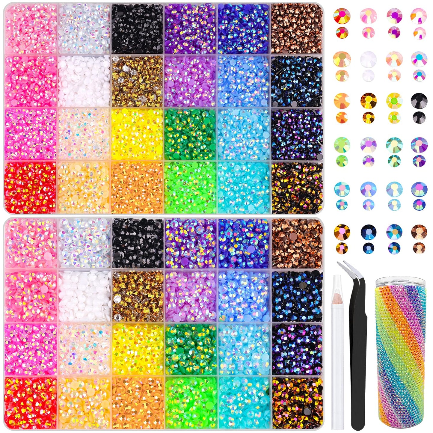 34000Pcs Resin Jelly Rhinestones for Bedazzling, Multicolor 3mm Flatback Gems for Diamond Art, Bedazzler Kit with 3Pcs 10ml B7000 Jewelry Glue for Bedazzle Thing Crafting Book Nail Art