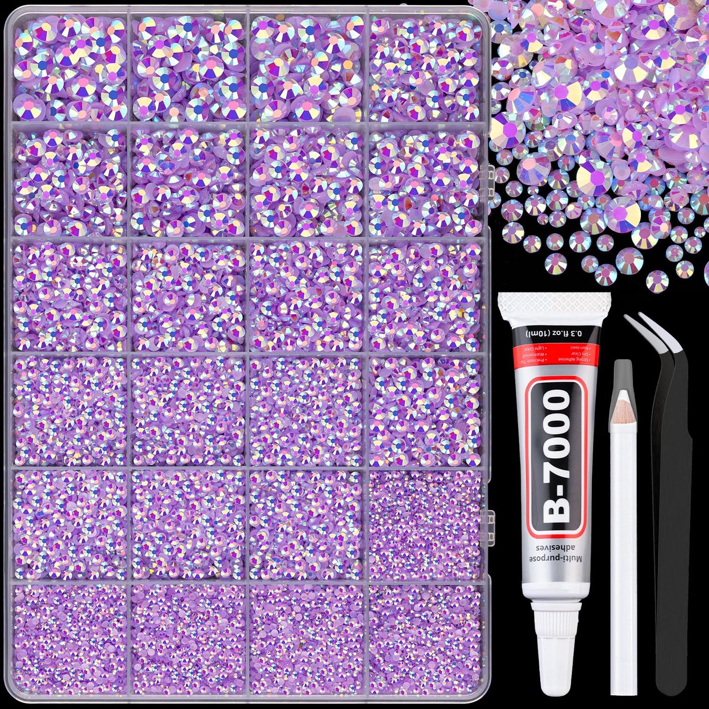 34000Pcs Resin Jelly Rhinestones for Bedazzling, Multicolor 3mm Flatback Gems for Diamond Art, Bedazzler Kit with 3Pcs 10ml B7000 Jewelry Glue for Bedazzle Thing Crafting Book Nail Art