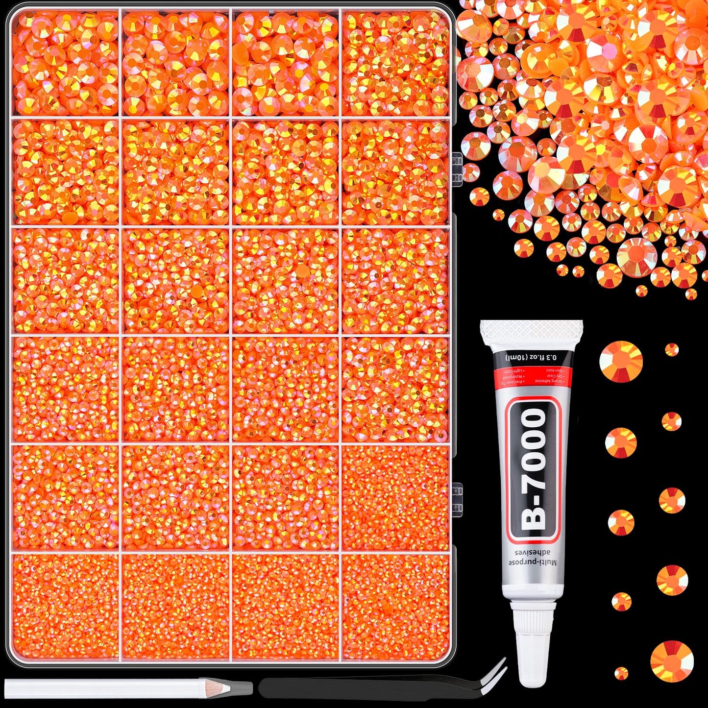 34000Pcs Resin Jelly Rhinestones for Bedazzling, Multicolor 3mm Flatback Gems for Diamond Art, Bedazzler Kit with 3Pcs 10ml B7000 Jewelry Glue for Bedazzle Thing Crafting Book Nail Art