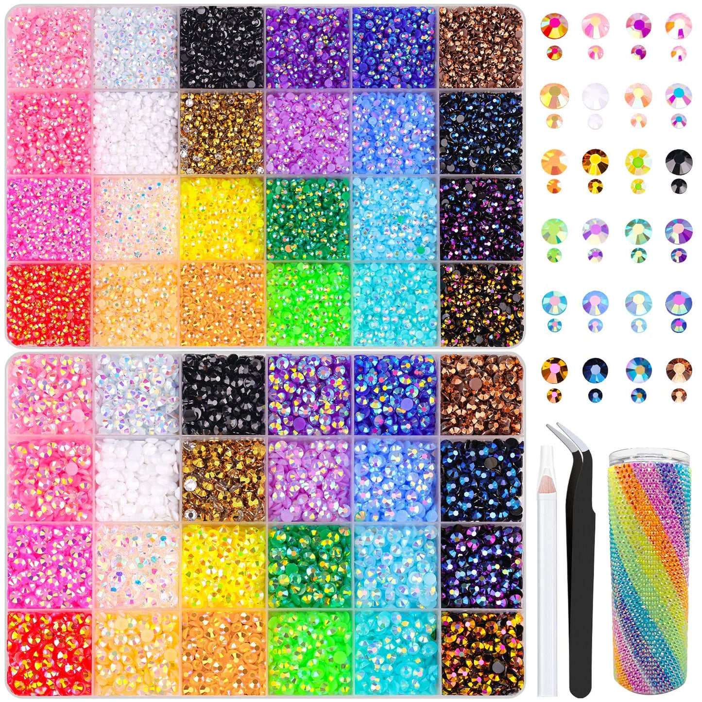 34000Pcs Resin Jelly Rhinestones for Bedazzling, Multicolor 3mm Flatback Gems for Diamond Art, Bedazzler Kit with 3Pcs 10ml B7000 Jewelry Glue for Bedazzle Thing Crafting Book Nail Art