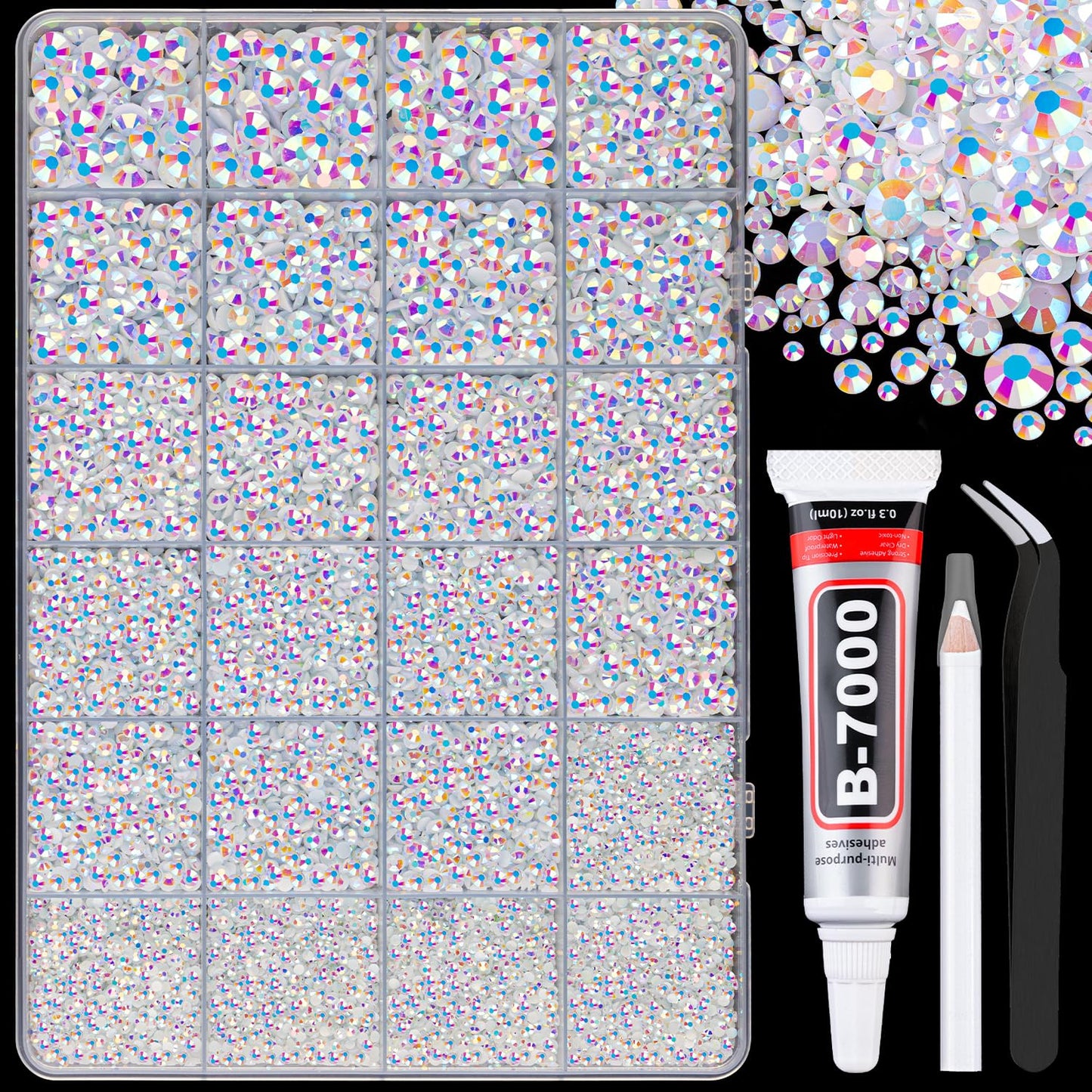 34000Pcs Resin Jelly Rhinestones for Bedazzling, Multicolor 3mm Flatback Gems for Diamond Art, Bedazzler Kit with 3Pcs 10ml B7000 Jewelry Glue for Bedazzle Thing Crafting Book Nail Art