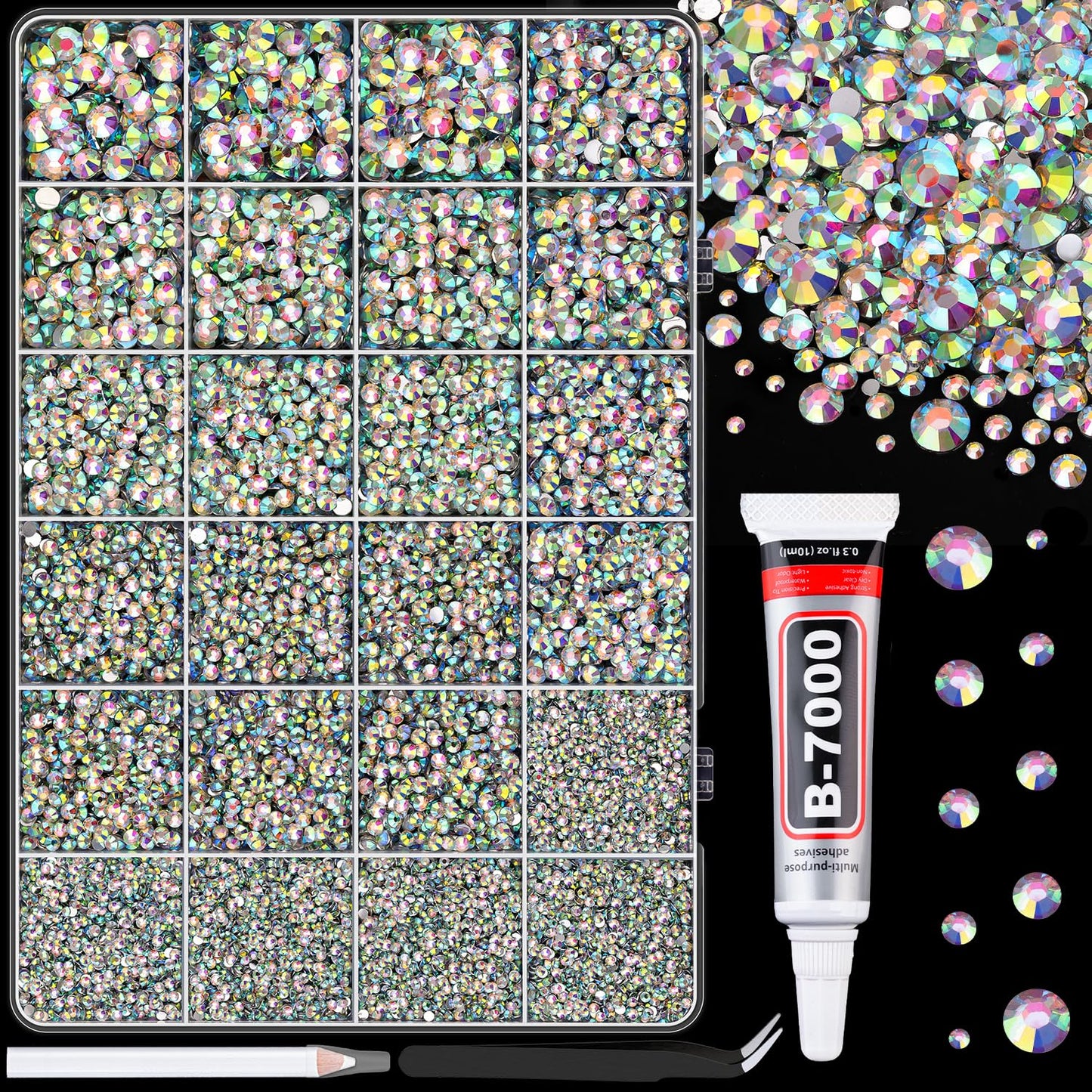 34000Pcs Resin Jelly Rhinestones for Bedazzling, Multicolor 3mm Flatback Gems for Diamond Art, Bedazzler Kit with 3Pcs 10ml B7000 Jewelry Glue for Bedazzle Thing Crafting Book Nail Art